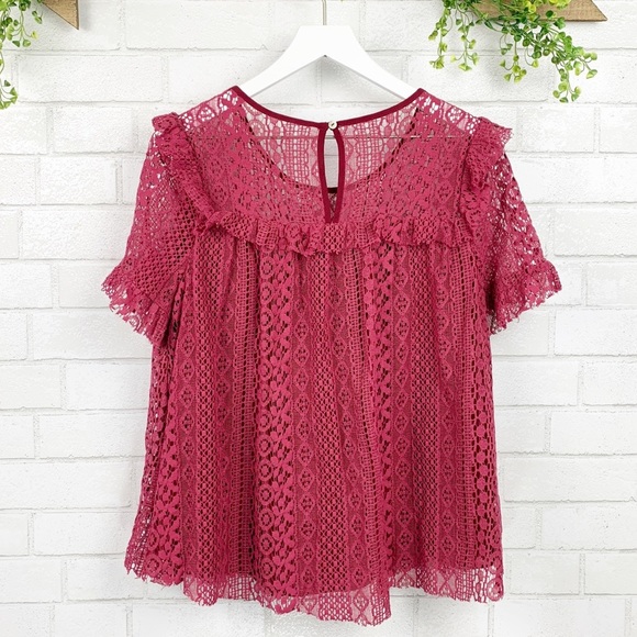 Entro Boho Mauve Ruffle Lace Swing Top Sz Small - Picture 6 of 6